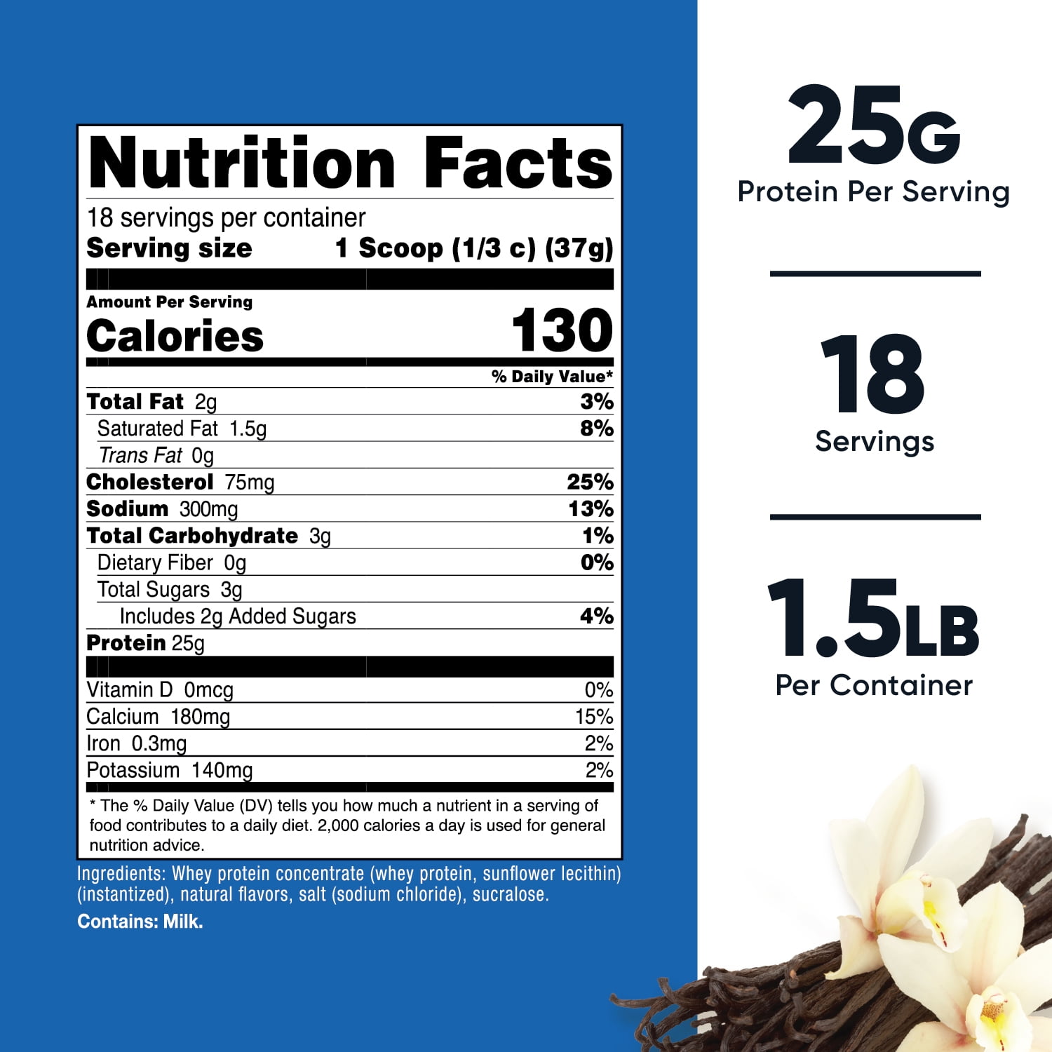 Nutricost Whey Protein Concentrate (1.5 Pounds, Vanilla) - 25 Grams of Protein Powder per Serving