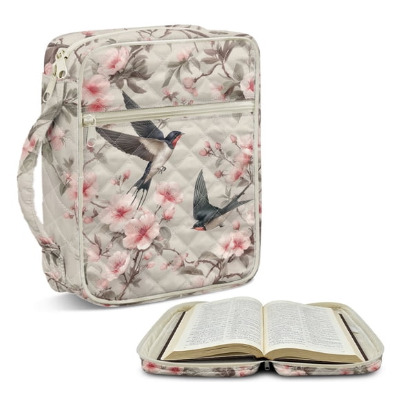ZUXONGSY Bird Cherry Blossom Print Bible Cover for Women Large Bible Bag Multifunctional Scripture Bag with Multiple Pockets Journal Case for Study