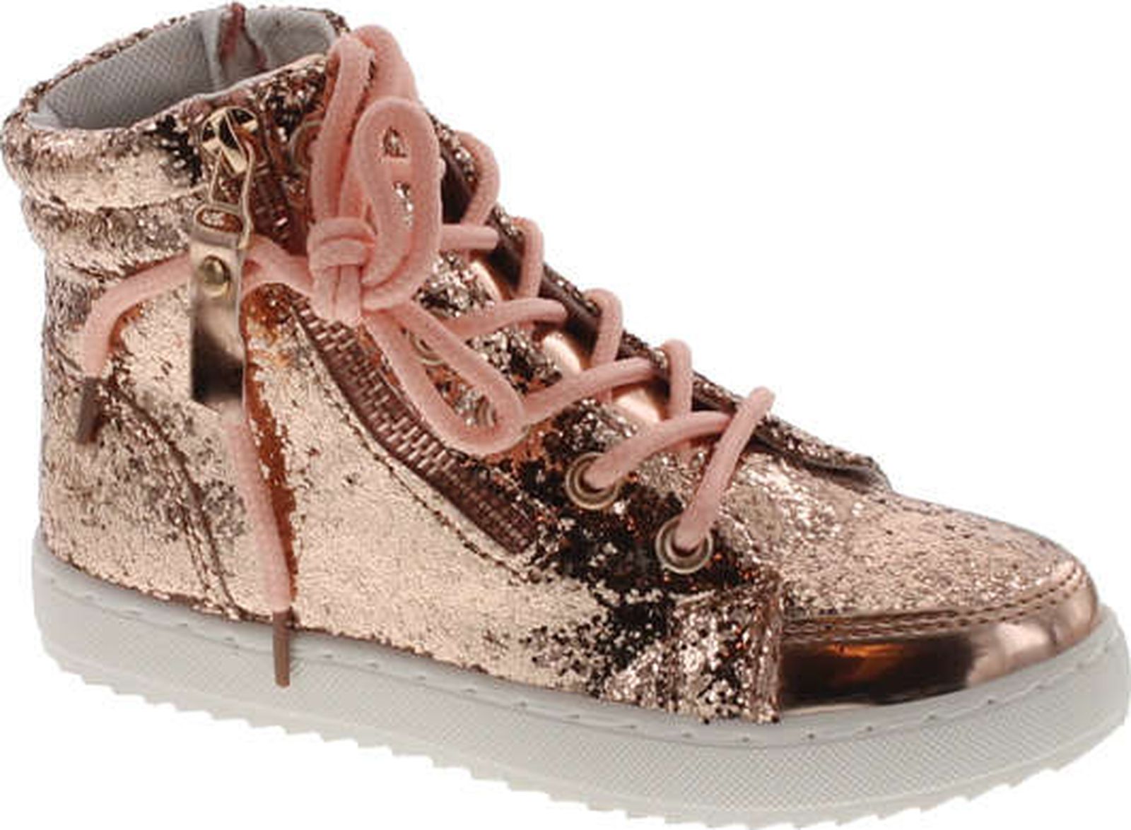 Link Ultra-69K Girl's Glitter Lace Up White Sole Ankle High Top Street Sneakers, Rose Gold, 10 - image 1 of 4