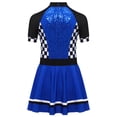 thumbnail image 4 of Doomiva Kids Girls Race Car Driver Dress Checkerboard Shiny Sequin Dance Leotard Royal Blue 12, 4 of 7