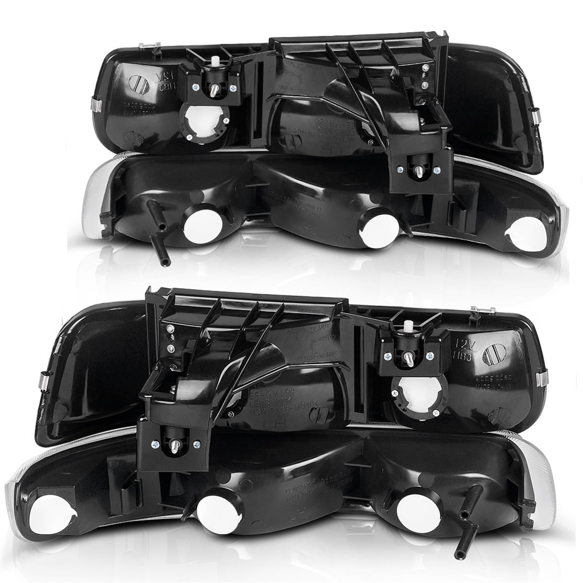 RVNI Headlights Headlamps Pair for 99-02 Silverado 00-06 Tahoe Suburban Black Housing