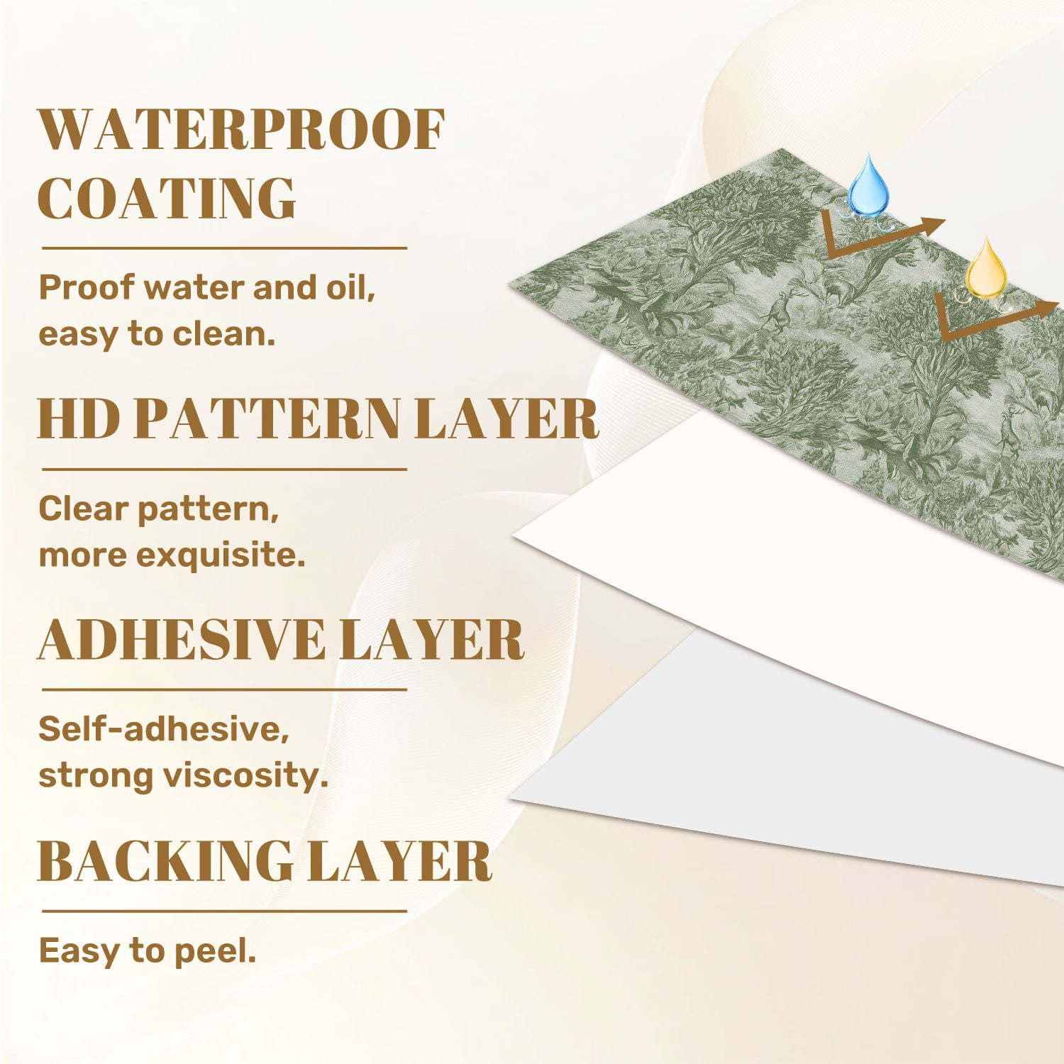Hunt Peel and Stick Wallpaper 23.6in x 9.8ft Vintage Green Forest Deer Botanical Elements Contact Paper Vinyl Waterproof Self Adhesive Wall Paper for Bedroom Shelf Cabinet Renter Friendly