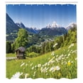 thumbnail image 2 of Ambesonne Alps Shower Curtain, Mountain Valley Wooden Hut, 69"Wx84"L, Yellow Green Blue, 2 of 4