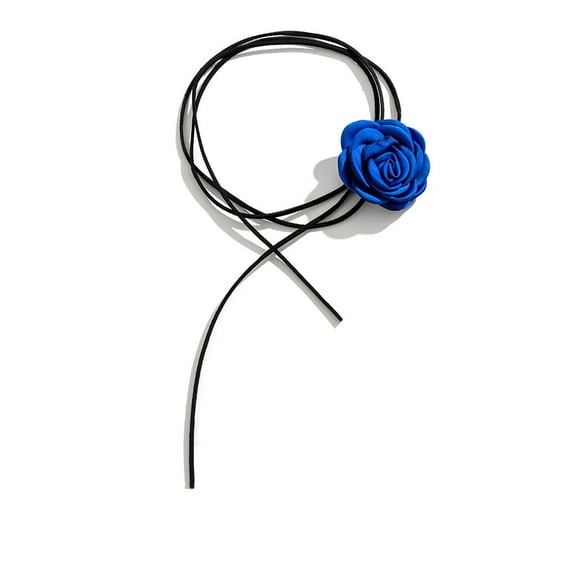 Blue Rose Flower Choker Necklace Big Camellia Floral Collar Choker Necklaces Black Long Velvet Choker for Women Bride