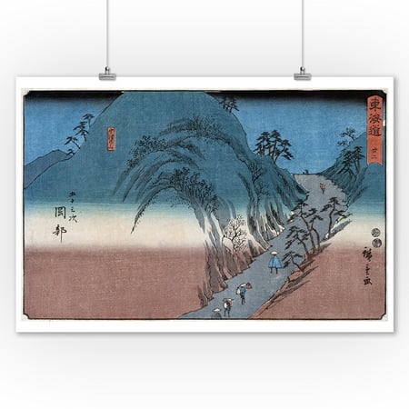 Travelers on the Tokaido Road at a Mountain Pass Japanese Wood-Cut Print (9x12 Art Print, Wall Decor Travel (Best Mountains In Japan)