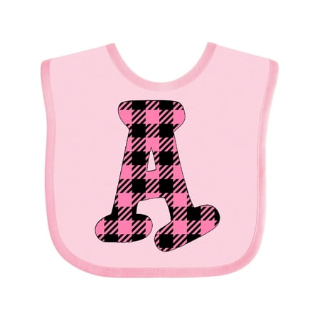 

Inktastic Pink Buffalo Plaid Initial a Gift Baby Boy or Baby Girl Bib
