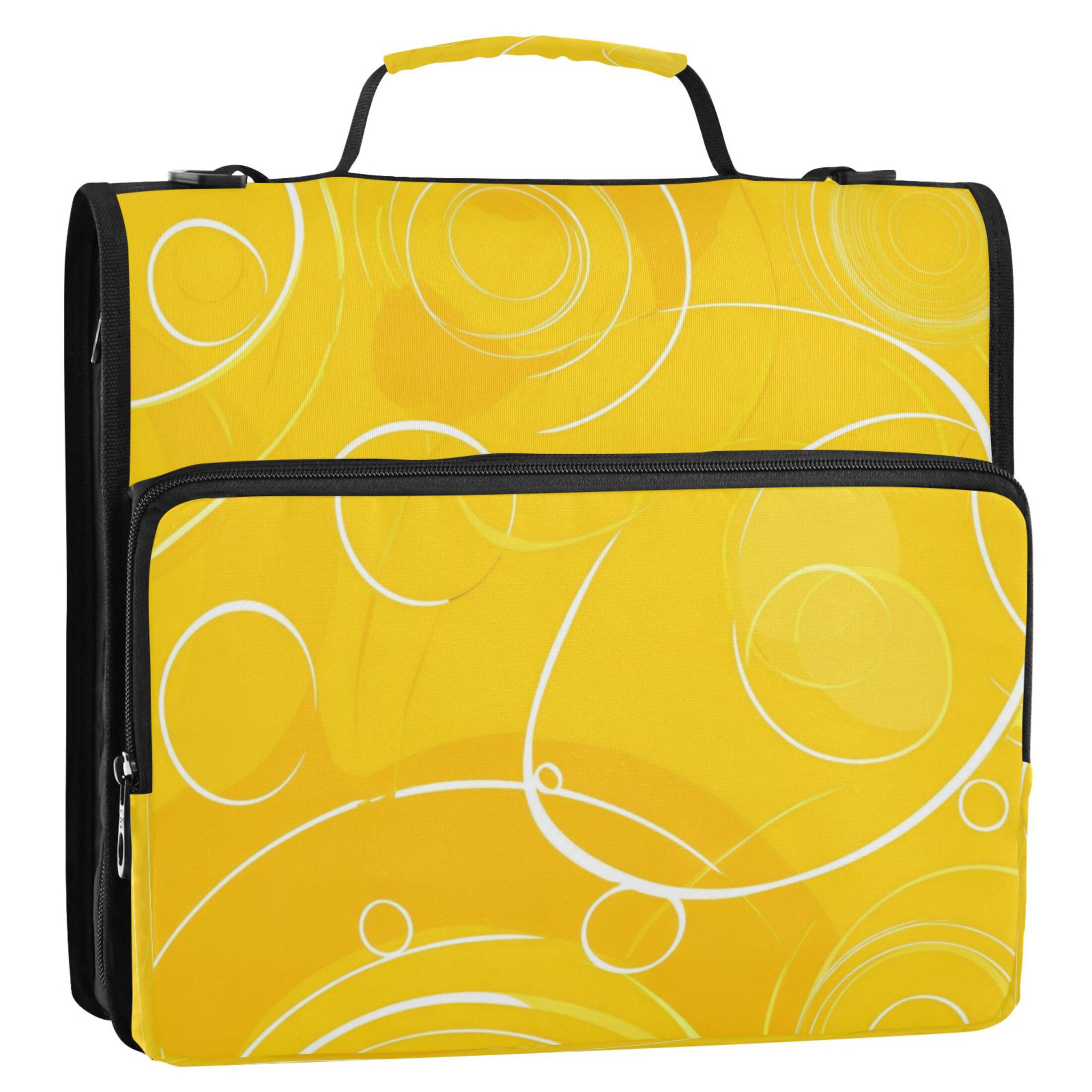 Water-Resistant 3-Ring Binder Organizer with Multiple Pockets Zipper Binder Bag for Office Yellow Circles and Lines
