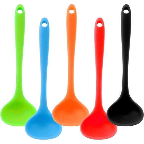 Kiibsot 5 Pieces Silicone Ladles for Cooking - Small Soup Ladle Spoon Heat Resistant Kitchen Ladle Spoons, Cooking and Serving Spoon for Soup Sauce Chili Gravy Canning Pouring