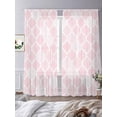 thumbnail image 3 of Pink Morocco Textures Sheer Curtains for Living Room Bedroom, Light-filtering Sheer Curtain, Striped Plaid Watercolors Abstract Rod Pocket Voile Window Treatment Drapes, 52’’Wx108’’L, 2 Panels Set, 3 of 7