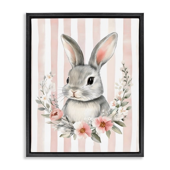 Stupell Industries Cottage Pink Striped Nursery Bunny Black Floating Frame Canvas Art, 17 x 21, by Arlington Prints
