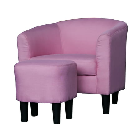 Barrel Style Accent Chair With Ottoman Pink