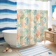 thumbnail image 5 of No Hook Shower Curtain, Teal Red Coastal Shower Curtains for Bathroom with See Through Top Window, Nautical Seahorse Beach Coral Starfish Beige Waterproof & Washable Bath Curtain Stall 48"x72", 5 of 9