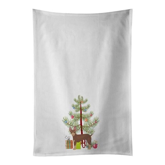 Carolines Treasures CK3474WTKT 28 x 19 in. Unisex Miniature Fox Terrier Christmas Tree White Dish Towels Kitchen Towel - Set of 2
