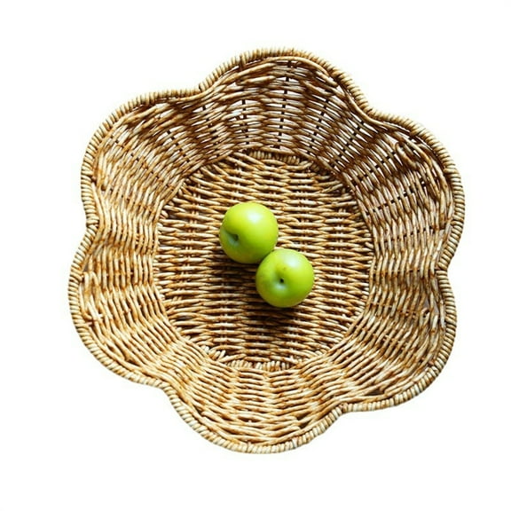 Rattan Round Serving Tray,Happon Decorative Table Tray,Hand Woven Serving Basket,Fruit Bread Serving Basket for Table Decor, Home Decor, Kitchen