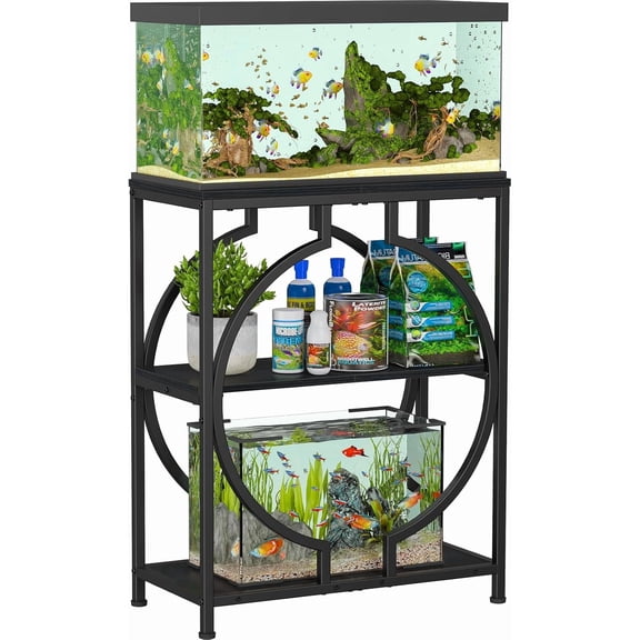 20 Gallon Fish Tank Stand with 3-Tier Storage – Heavy Duty Metal Aquarium Stand, 24.02 x 11.81 x 30.51 Inches, Black, for Home & Office Use
