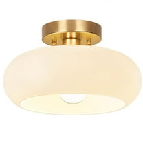 Gold Semi Flush Mount Ceiling Light,11inch Mid-Century Modern Light Fixture, Hallway Light Fixtures with White Milk Glass Shade,Vintage Lighting fixtures for entryway,Bedroom,Kitchen,Porch