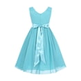 thumbnail image 2 of Manyakai Big Kids Girl's V Neck Bow Sash Wedding Bridesmaid Dance Prom Ball Gown Flower Dress Blue 2, 2 of 7
