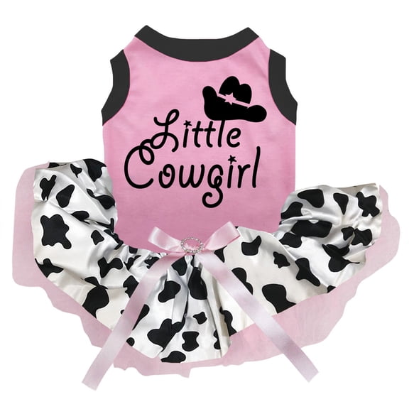 Petitebelle Little Cowgirl Puppy Dog Dress (Pink/Cow, Small)
