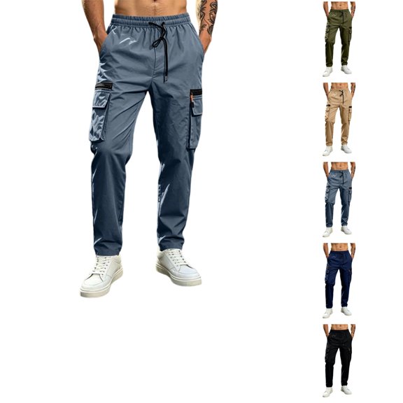 LTTVQM Cargo Pants for Men Ripstop Drawstring Waist Stretchy Fishing Hiking Pants Outdoor Breathable Casual Business Work Pants with Pockets