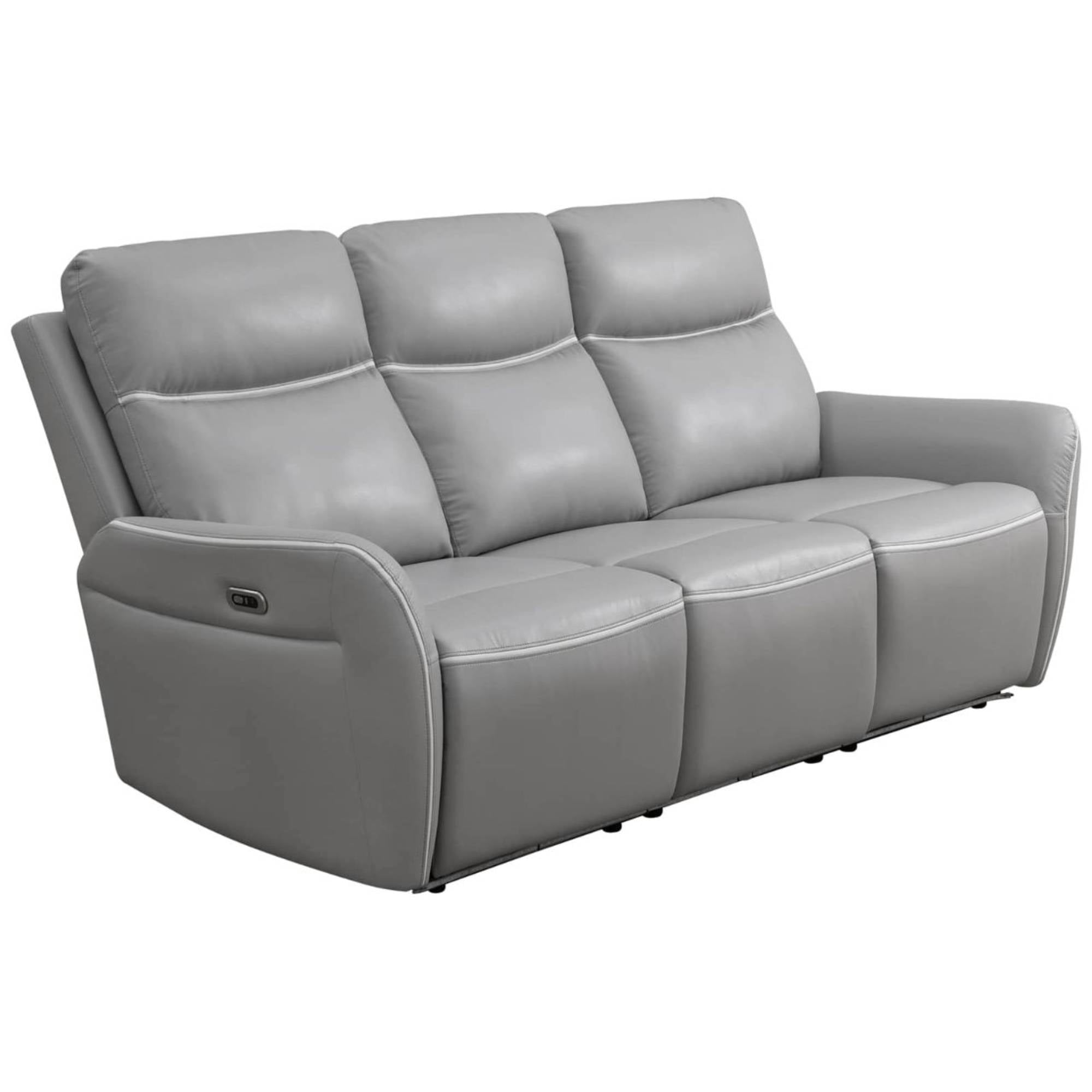 TrumanPick Power Recliner Sofa Chair with LED, 3 Seater Leather Reclining Sofa Couch for Living Room, Grey