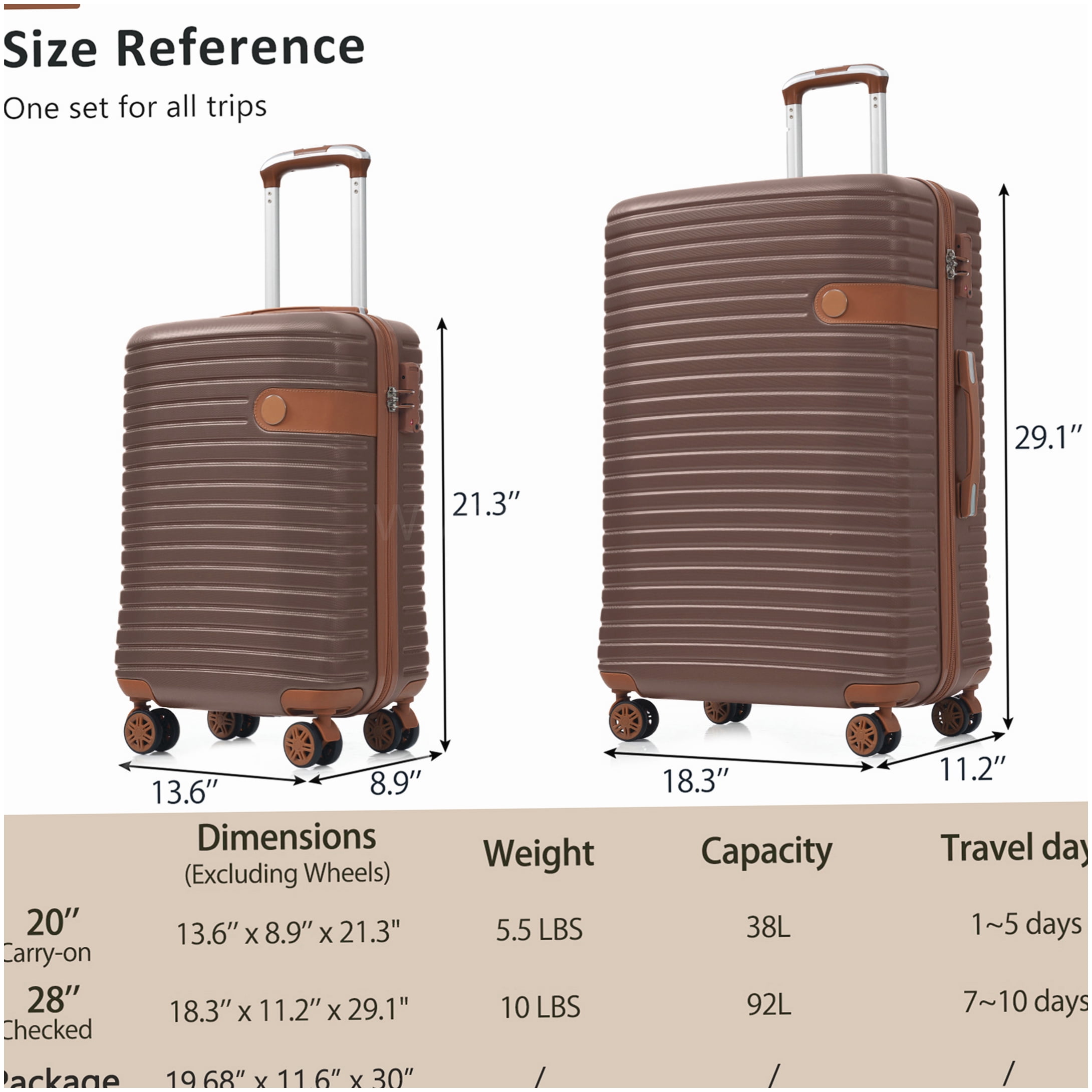 TSA Lock Hardshell Luggage Set with 360° Wheels, Lightweight ABS Suitcases for Carry-On and Check-In