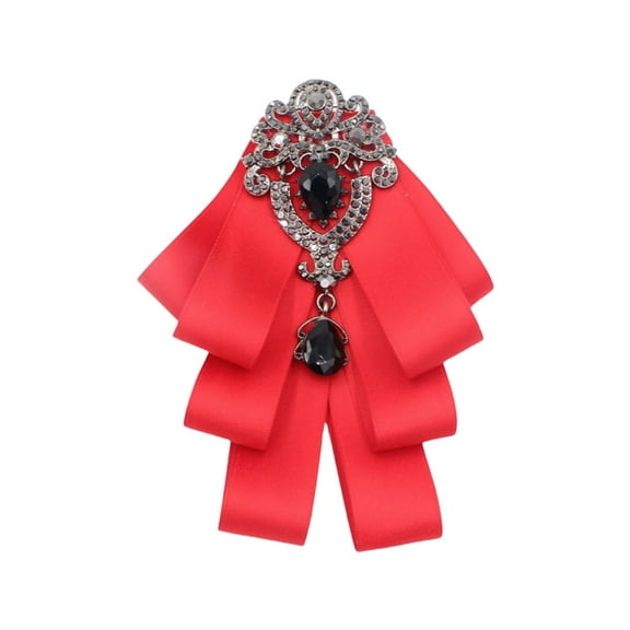 ZYHARUKO Mens Women Silk Ribbon Bowtie Jabot Collar Vintage Crystal Rhinestones Necktie Wedding Bowtie Brooch Pin Pretied Necktie