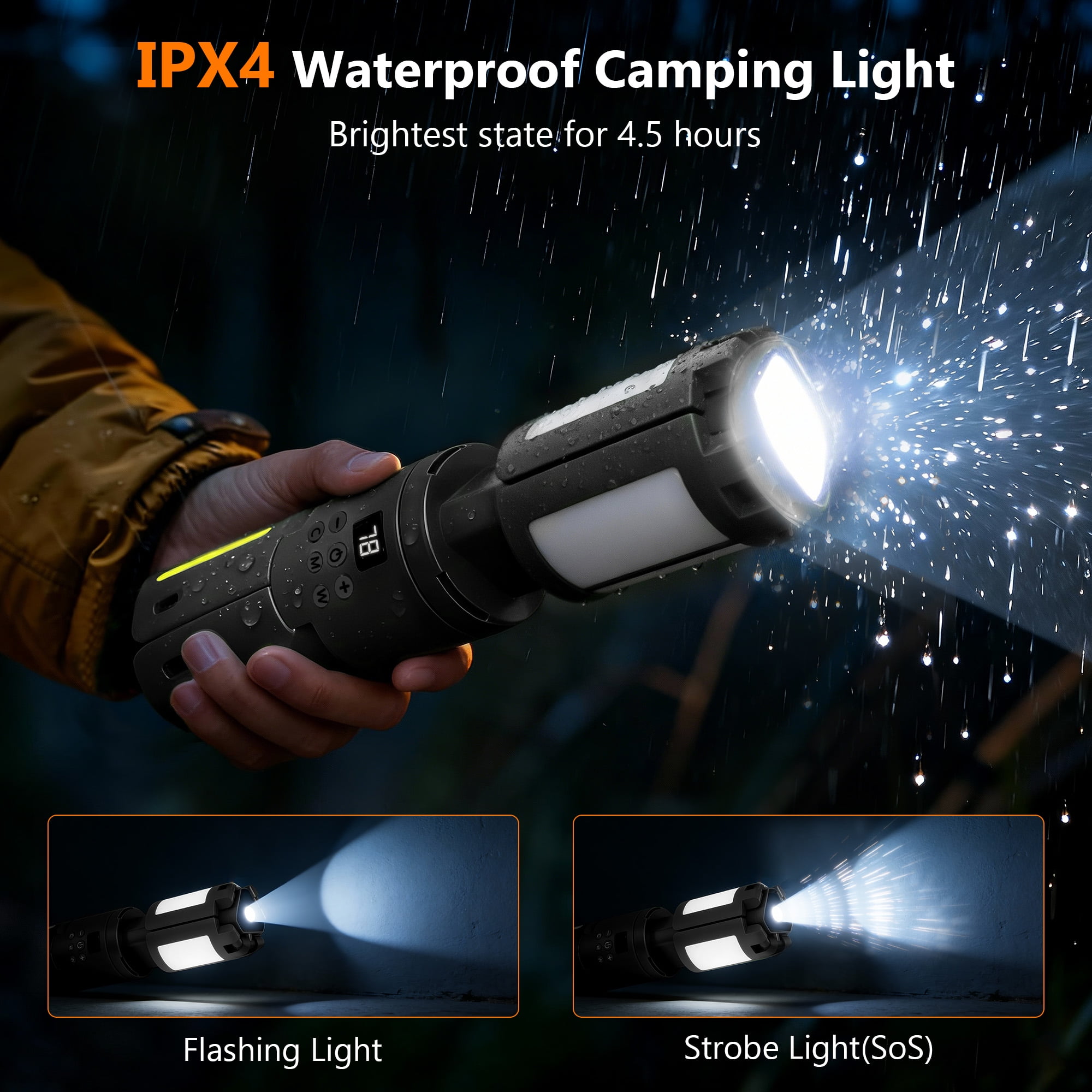 SaveJoy Camping Lantern Rechargeable Camping Gear, Telescopic Camp Light, Portable Waterproof LED Working Lantern, Foldable Outdoor Emergency Light with 8 Modes, Black