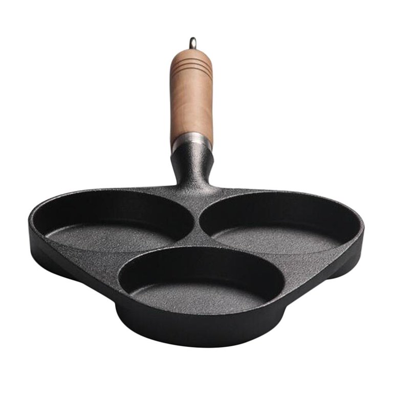 KATA Cast Iron Mini Nonstick Frying Pan Flat Bottom Omelette Pan with  Wooden Handle Portable Pancake Skillet Kitchen Cooking