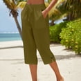 thumbnail image 2 of Capris For Women With Pockets Cotton Loose Fit Straight Leg Drawstring Elastic Waist Cropped Pant Casual Summer Linen Clothes Coffee 3XL, 2 of 7