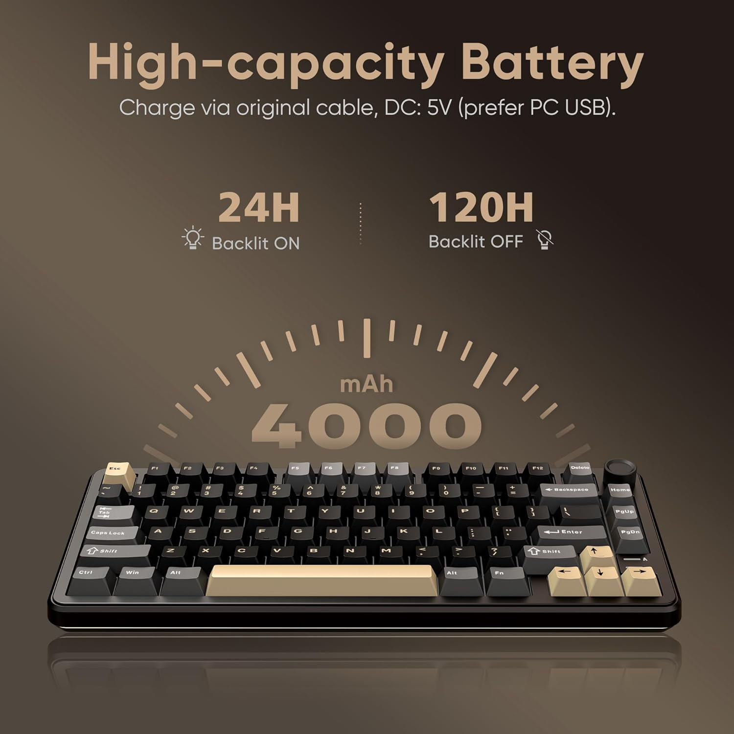 Hot Swappable 75% Wireless Mechanical Gaming Keyboard with Knob, RGB Backlit, Linear Switches, Side Engraved PBT Keycaps, Wireless/Wired/BT 5.0, Gradient Gray