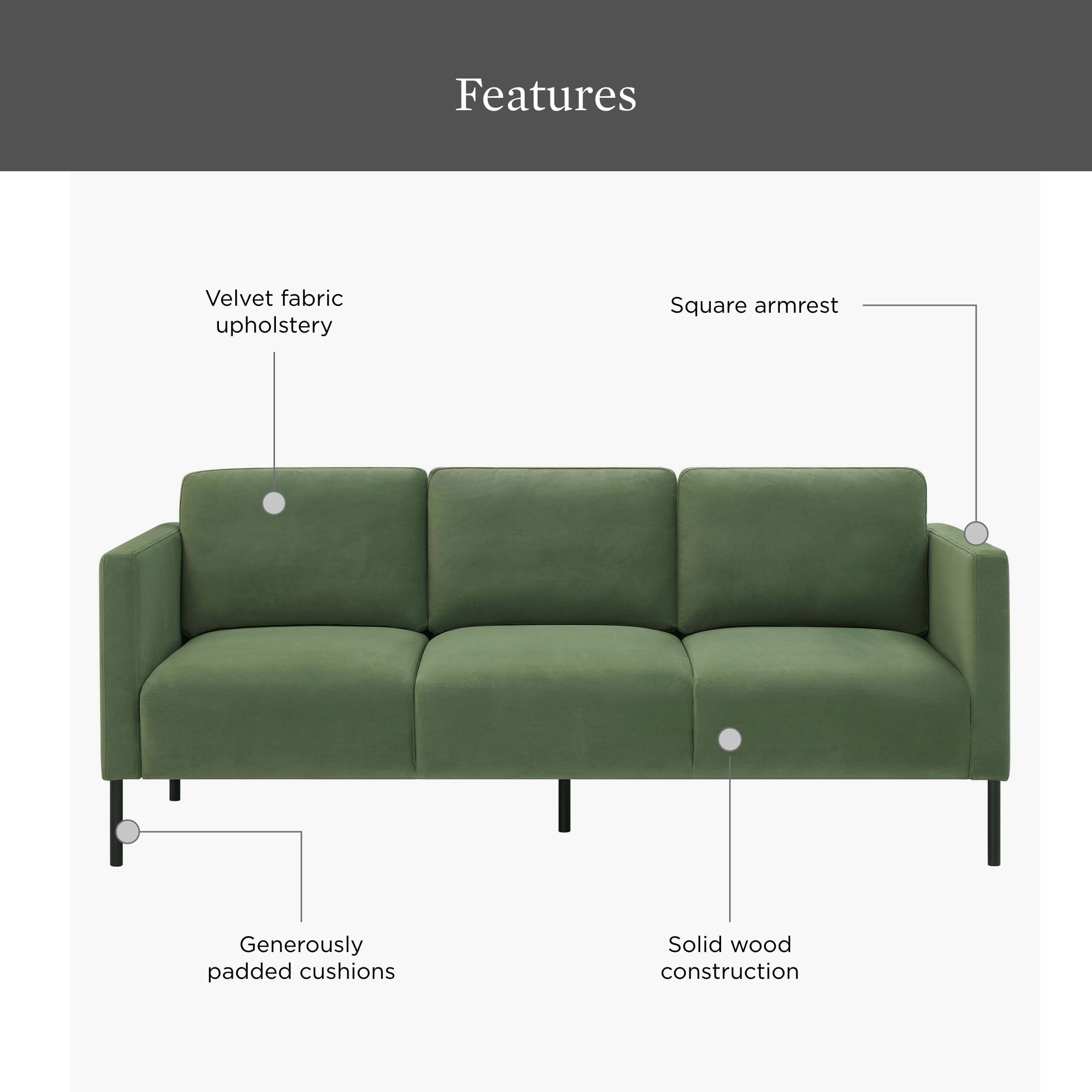 Better Homes & Gardens Wyatt Velvet Sofa, Sea Turtle