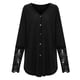 thumbnail image 2 of Blusa de un solo pecho con cuello en V Panel de encaje de poliéster Camisa de manga larga para mujer para otoño e invierno Negro S, 2 of 8