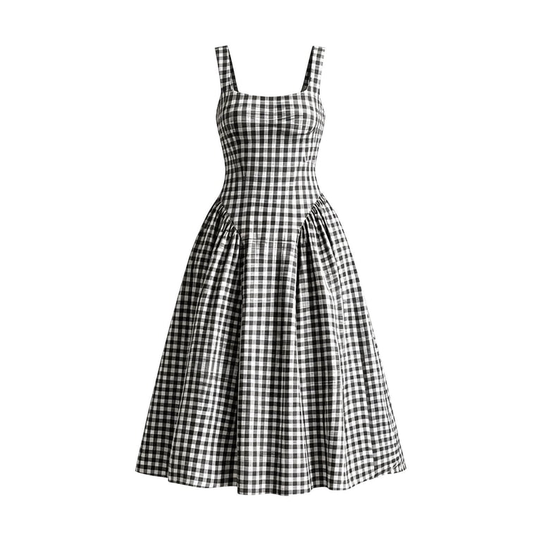［FOR HER］French Chic Gingham Dress(M) Summer Dresses for Women 2026 Women's French Vintage Gingham Midi