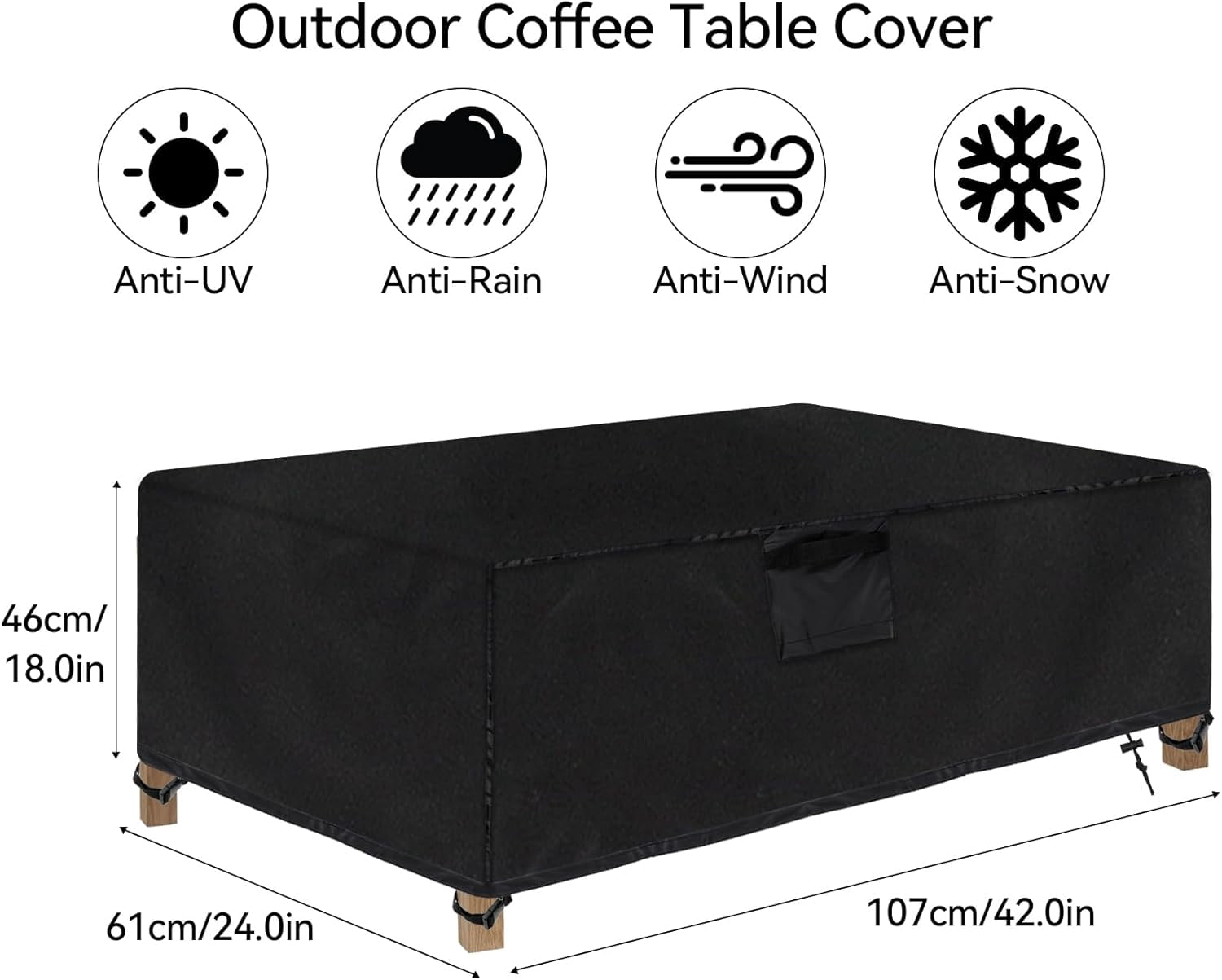 Outdoor Coffee Table Cover, 42"(L) x 24"(W) x 18"(H) Rectangular Patio Coffee Table Cover with Air Vent, Waterproof Windproof Patio Furniture Cover for Coffee Table(Black)