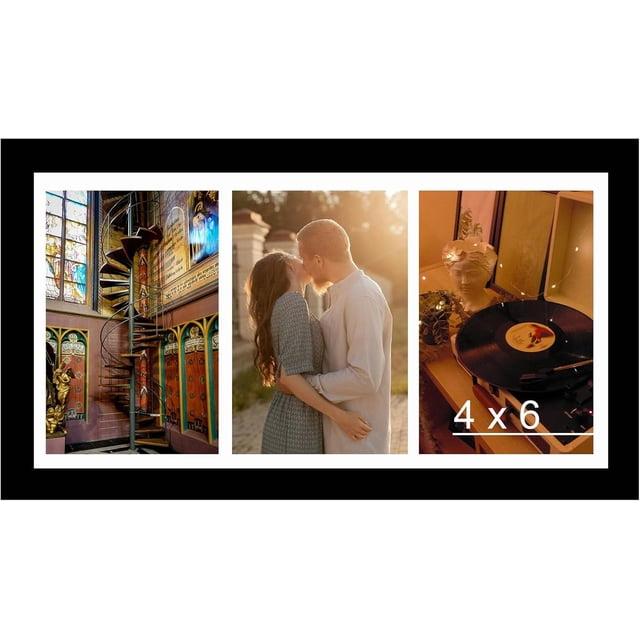 8x16 Collage Picture Frame With Mat Display 3 Pcs 4x6 Photos Three Opening Wall Hanging Black