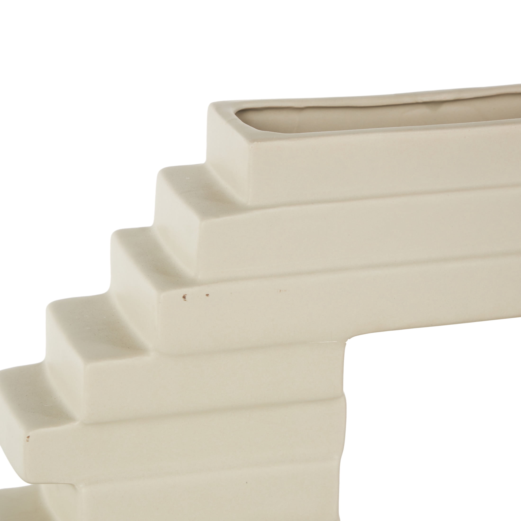 DecMode 12" Abstract Cream Ceramic Vase with Rectangular Center Cutout