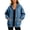Blue, variant on Oversized Hooded Denim Jackets for Women Long Sleeve Drawstring Casual Outerwear Zip Up Streetwear Coat with Kangaroo Pockets