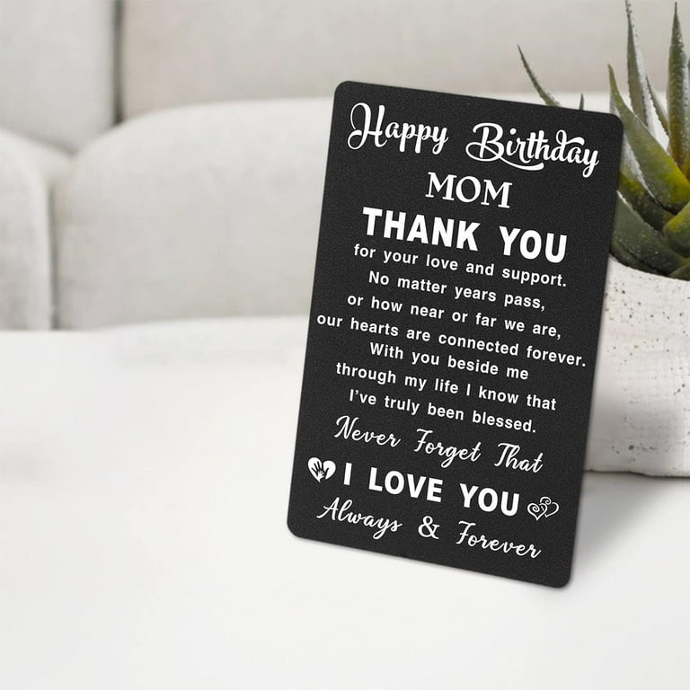 TRAHOO-Happy Birthday Mom, Mother Birthday Card, Mommy Birthday Gift, Metal Engraved Birthday Greeting Card for Mom