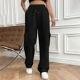 thumbnail image 2 of XFLWAM Cargo Pants Women Straight Leg Sweatpants with Pockets Drawstring Elastic High Waist Baggy Workout Sweat Pants Trousers Black L, 2 of 5