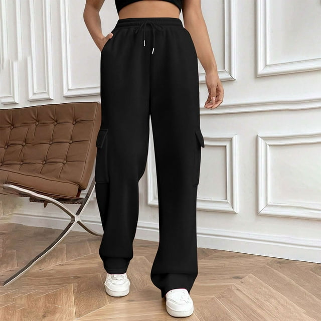Tidyack,Women's Loose Fit Cargo Sweatpants, High Rise Fleece Joggers, Comfortable Stretch Material, Versatile Casual Wear, For Daily Use, Soft Fabric, Easy Care, Street Style, Active Lifestyle