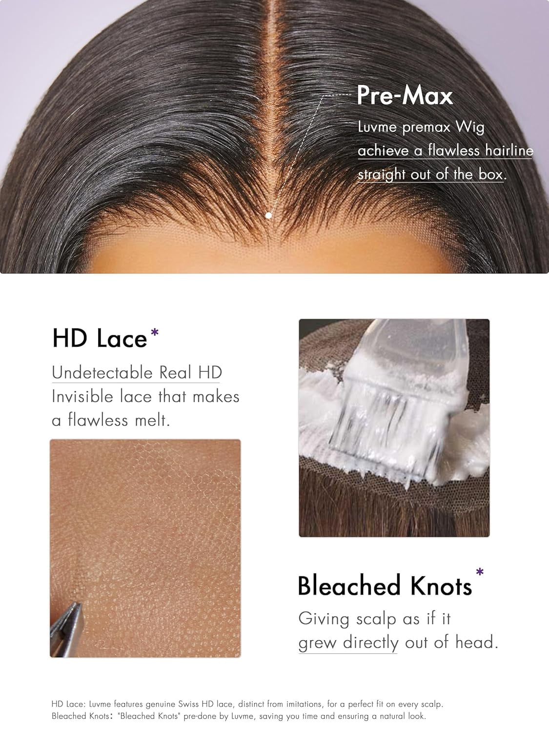 LUVME 100% Human Hair 5x5 Lace Front 18" Straight Wigs Glueless Pre Cut Plucked Long Black Closure for Women