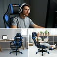 thumbnail image 3 of Goplus Chaise de Massage Gaming Inclinable Chaise de Bureau d'Ordinateur de Course avec Repose-Pieds Bleu, 3 of 10