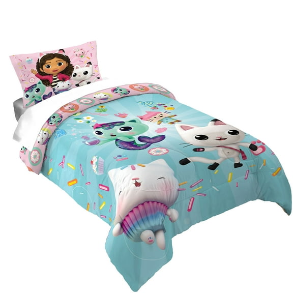 Gabby's Dollhouse Kids Comforter and Pillowcase, 2-Piece Set, Twin/Full, Reversible