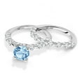 thumbnail image 3 of Gem Stone King 925 Sterling Silver Swiss Blue Topaz and White Topaz Wedding Engagement Ring Band Bridal Set for Women (3.01 Cttw, Gemstone November Birthstone, Round 7MM, Size 7), 3 of 4