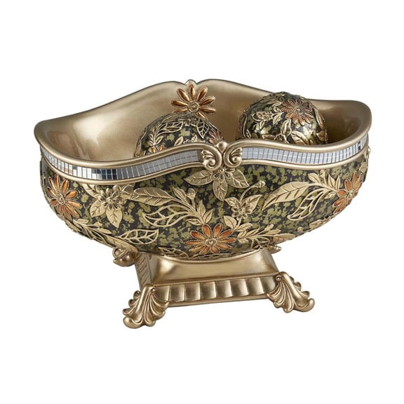 OK-4238-B1 - 13.75″L Chrysanthemum Decorative Bowl With Spheres