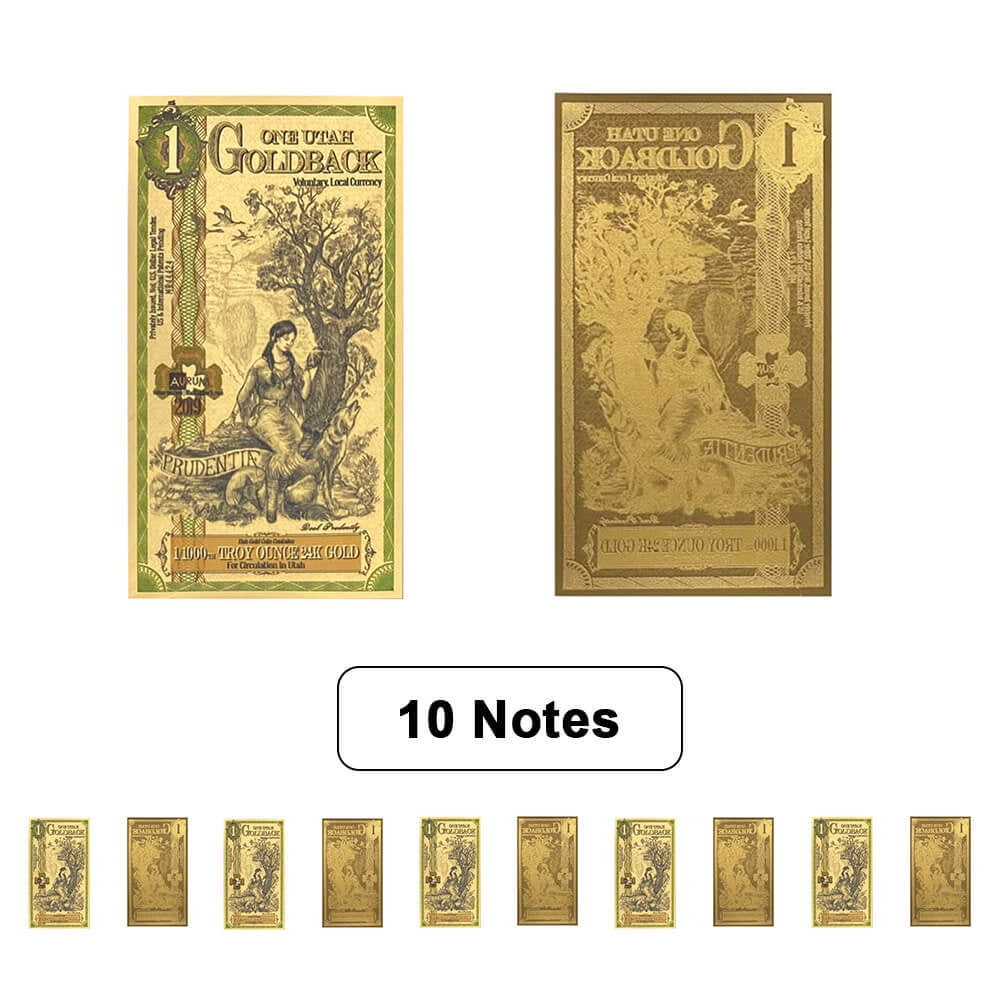 Lot of 10 - 1 Utah Goldback 1/1000 oz 24K Gold Foil Aurum Note