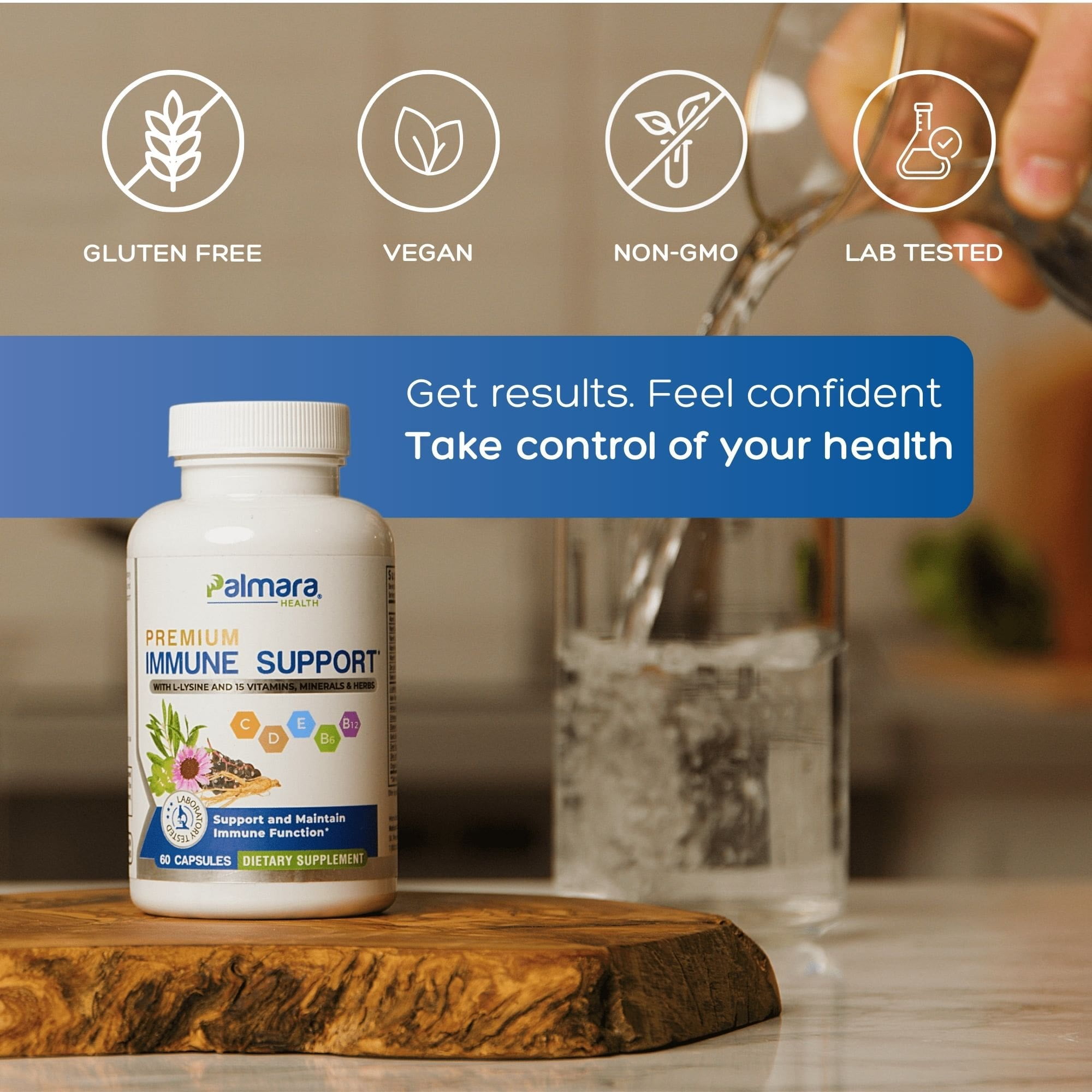 16-in-1 Immune Support - L-lysine Dietary Supplement - 60 Vegan Capsules - Palmara Health
