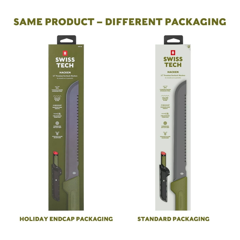 SACHI Swiss Tech Machete 18-inch Sawtooth with Titanium-Coated Stainless