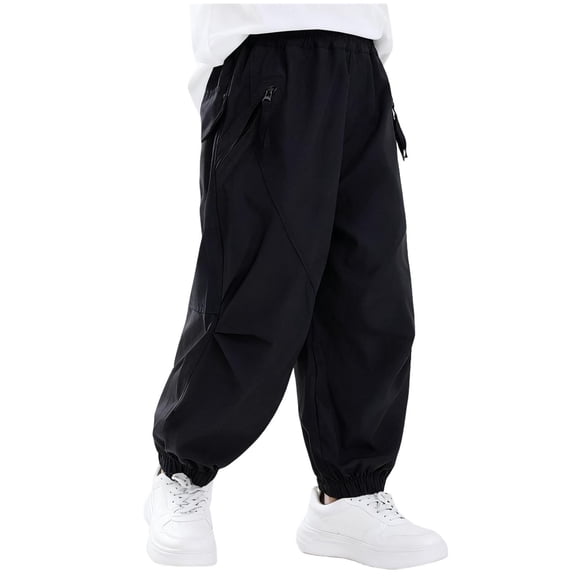 Boys Sweatpants Fashion Elastic Waisted Cargo Pants Trousers Loose Cotton Joggers with Pockets Kids Clothes Size 3-15