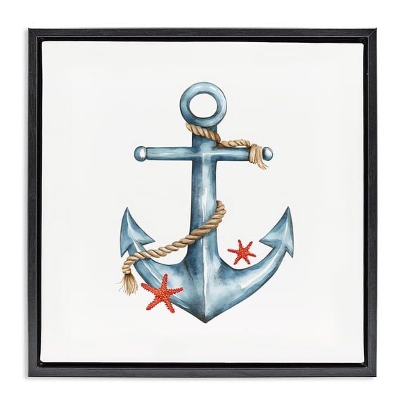 Stupell Industries Traditional Cute Sailor Anchor with Starfish Black Floating Frame Canvas Art, 18 x 18, by LSR Design Studio